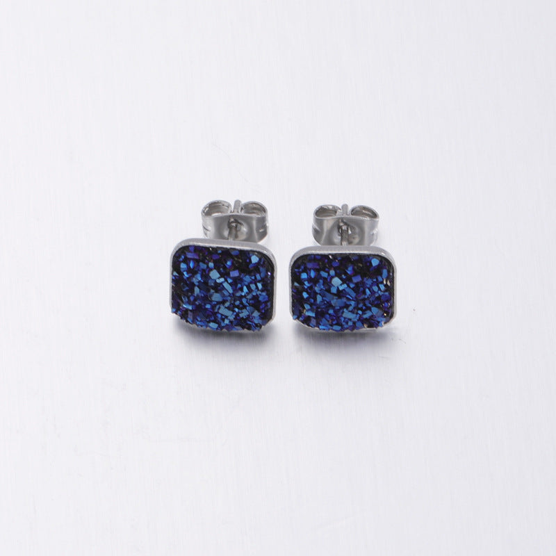 Ear Studs Multi-specification Square Concave-convex Vug Starry Rhinestone Earrings