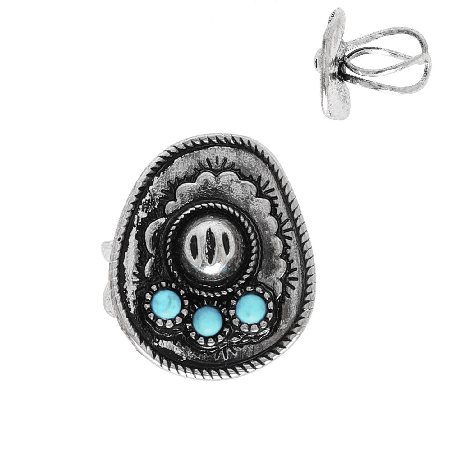 Western Turquoise Cowboy Hat Cuff Ring