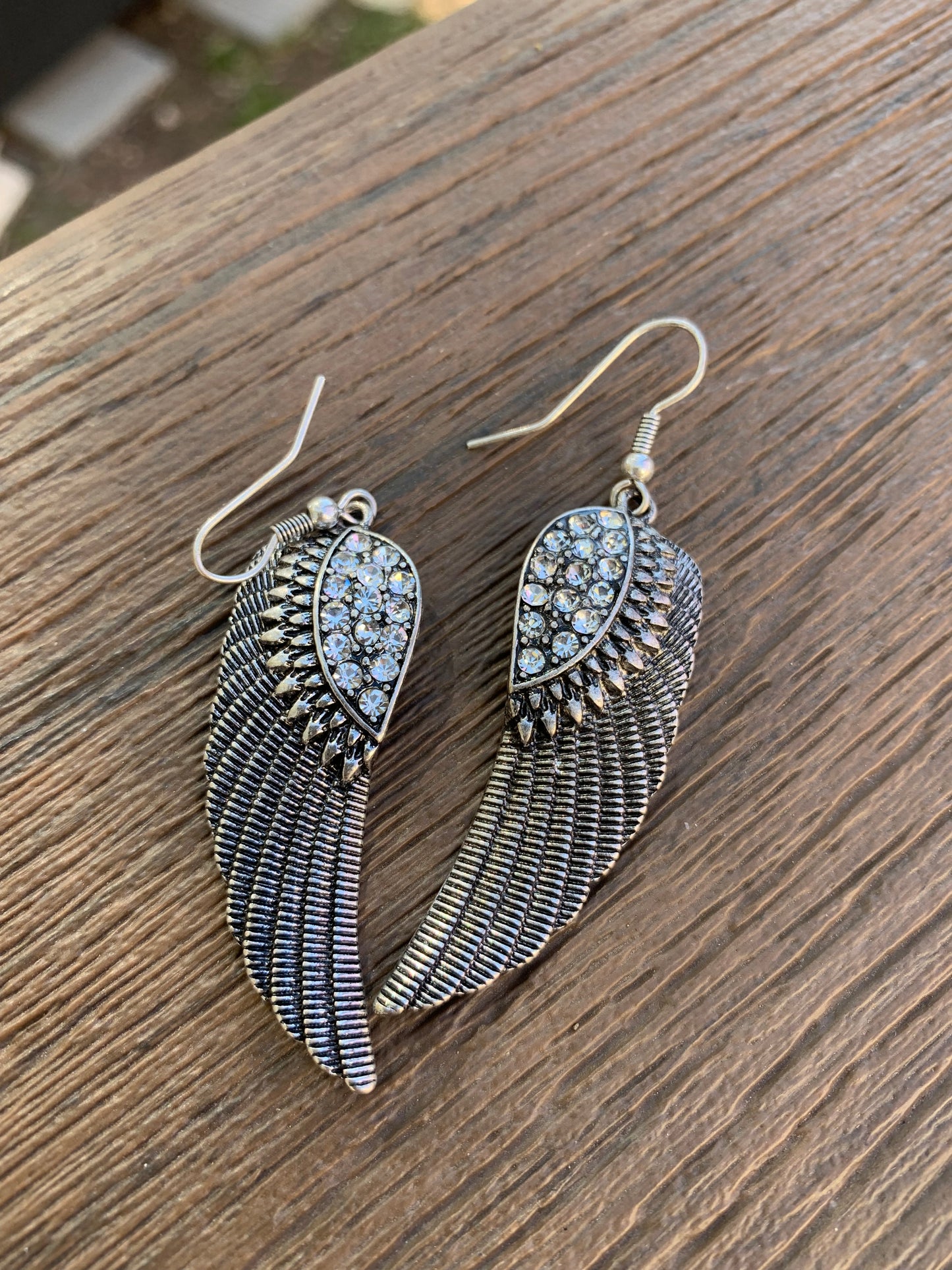 Earrings feathers w/ stones silver