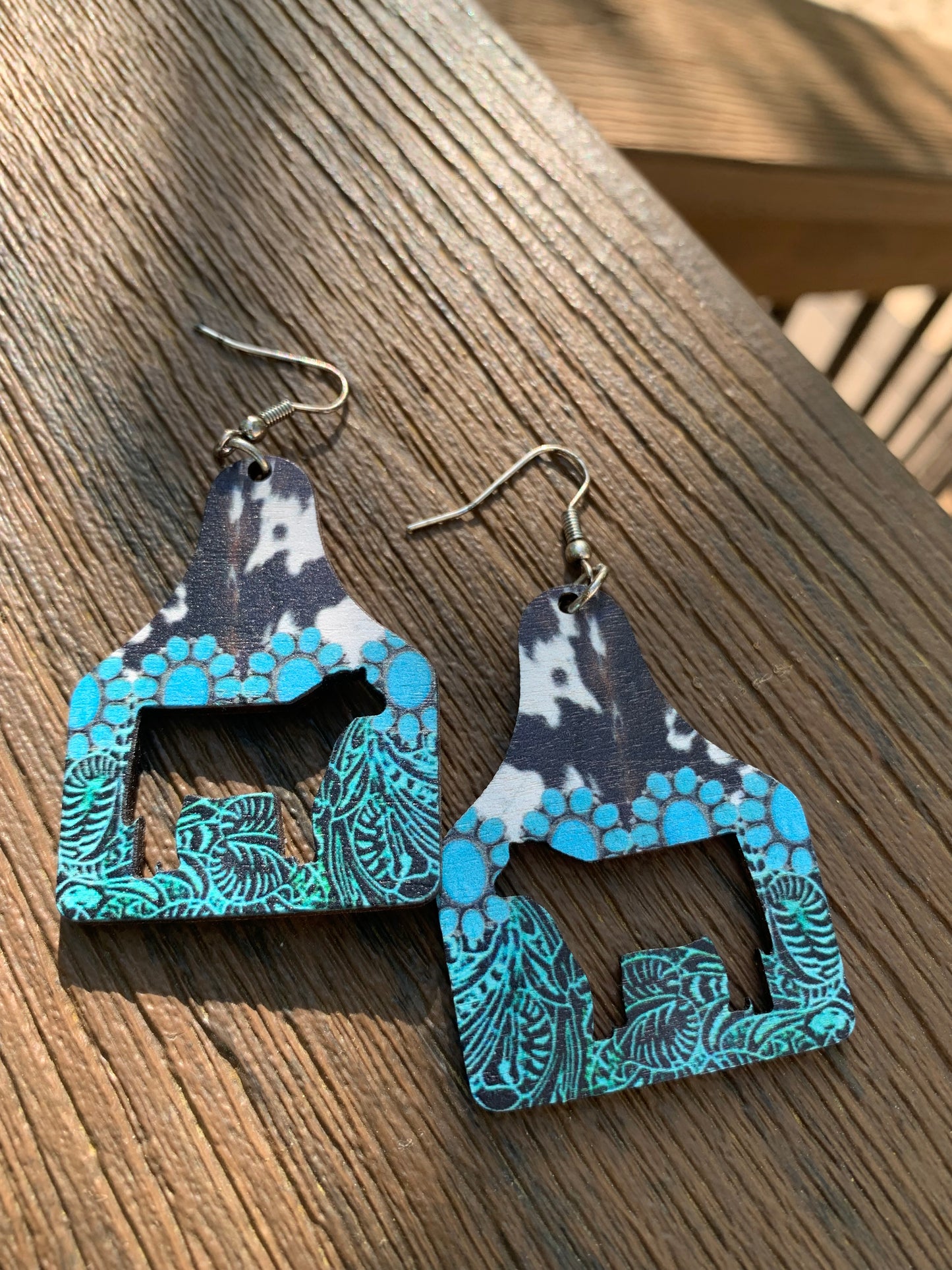 WESTERN COW TAG WOOD EARRING