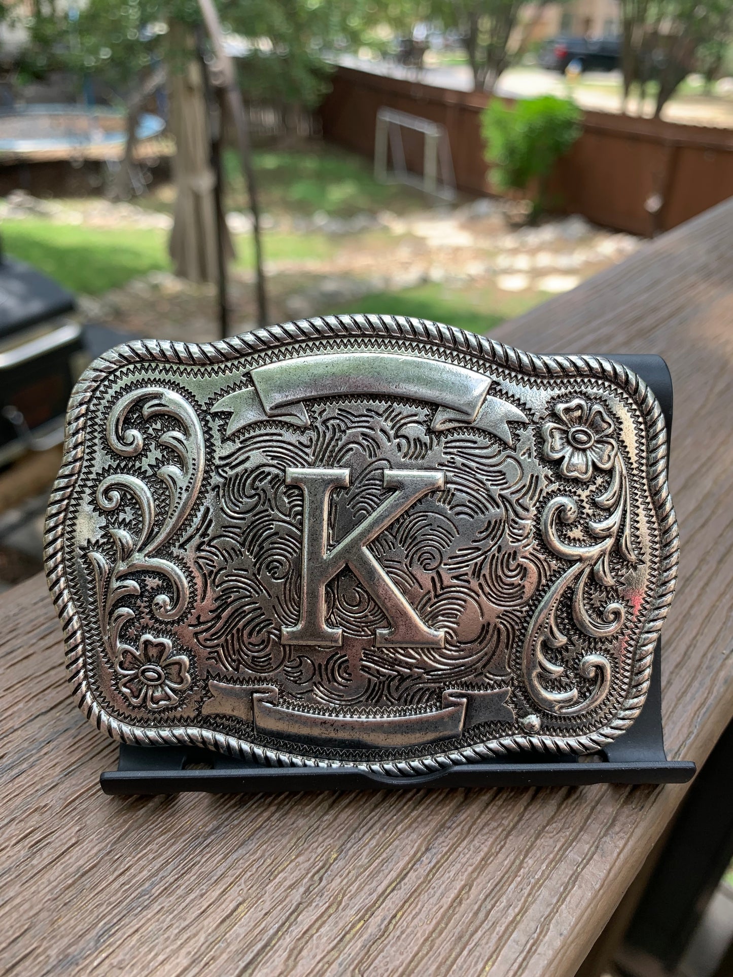Western Filigree Initial Belt Buckle