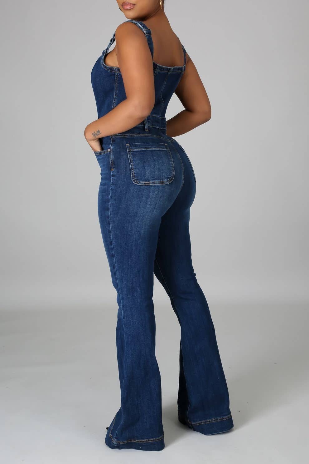 High rise Buttons denim bootcut overalls