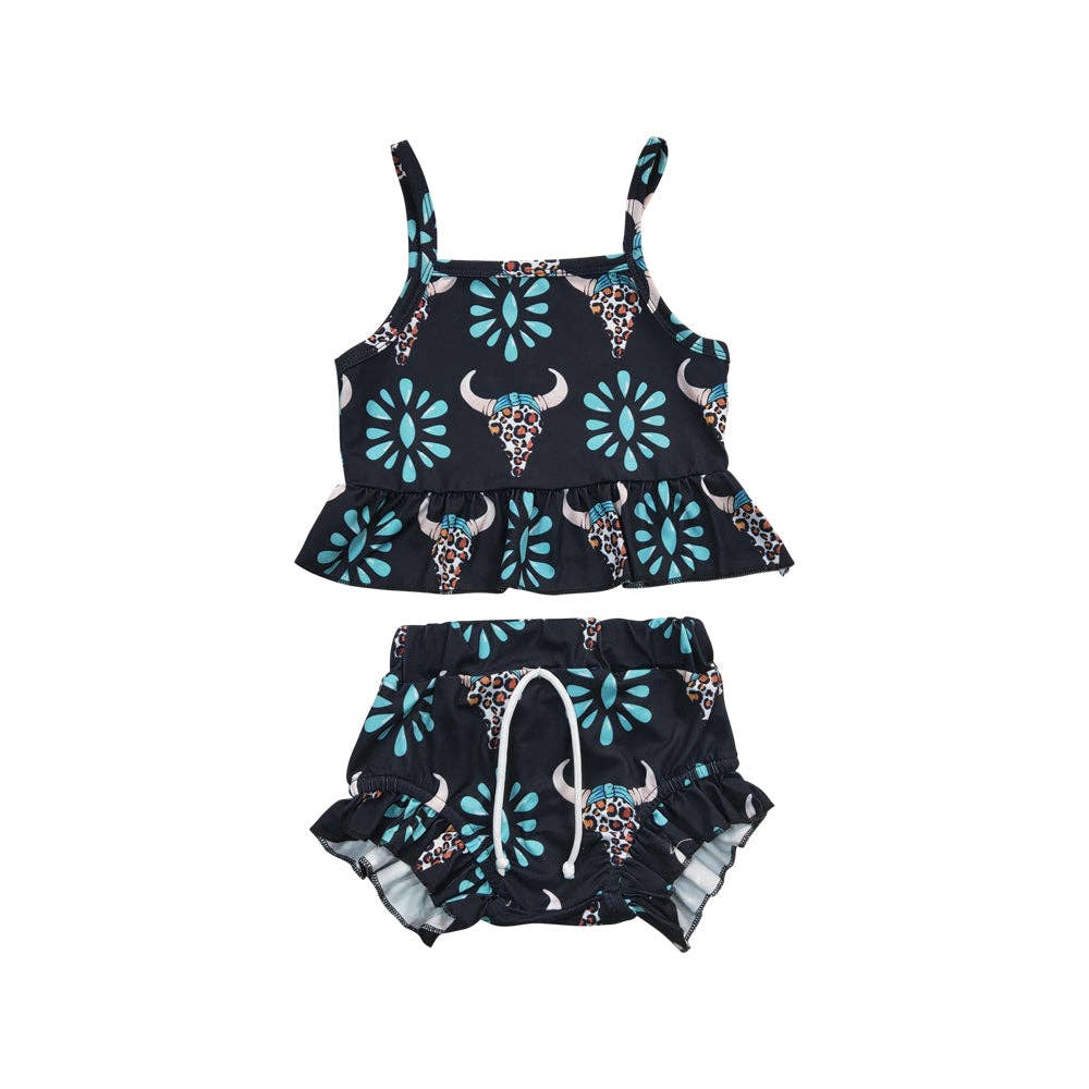 Baby Girls Turquoise Western Cow Bummie Clothes Sets