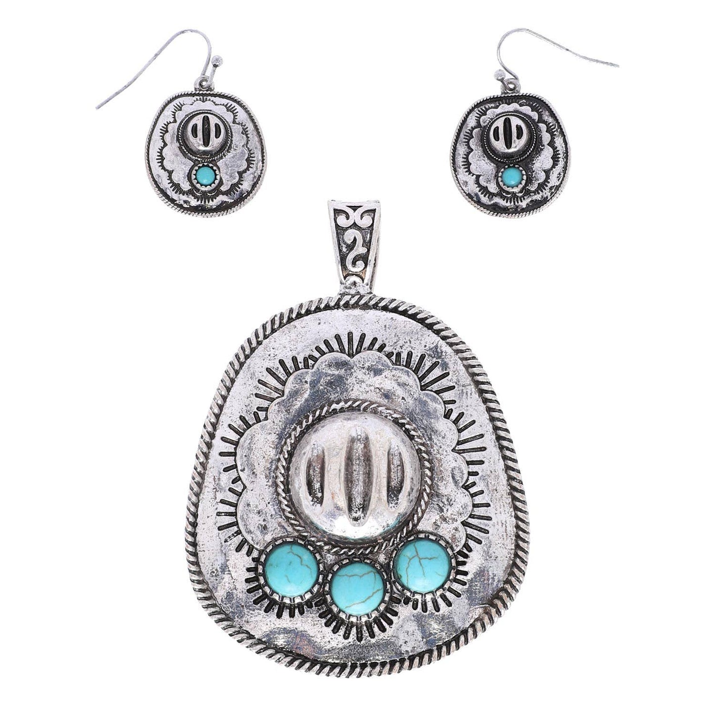 Western Stone Cowboy Hat Pendant Set
