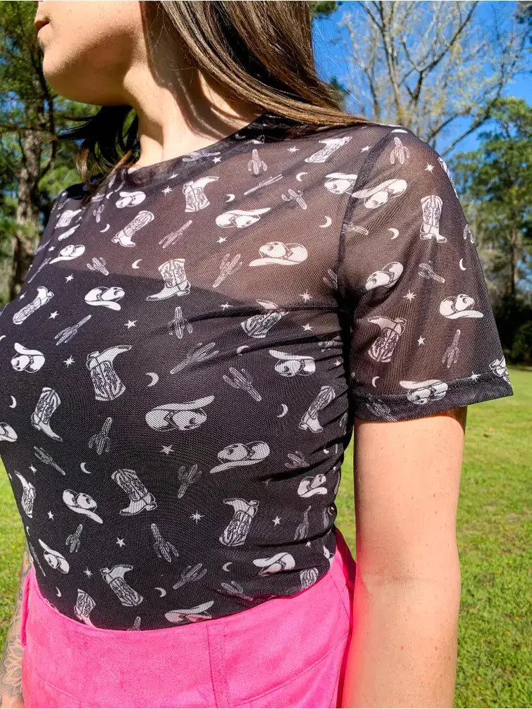 Black Hills Gold Short Sleeve Mesh Top - Black