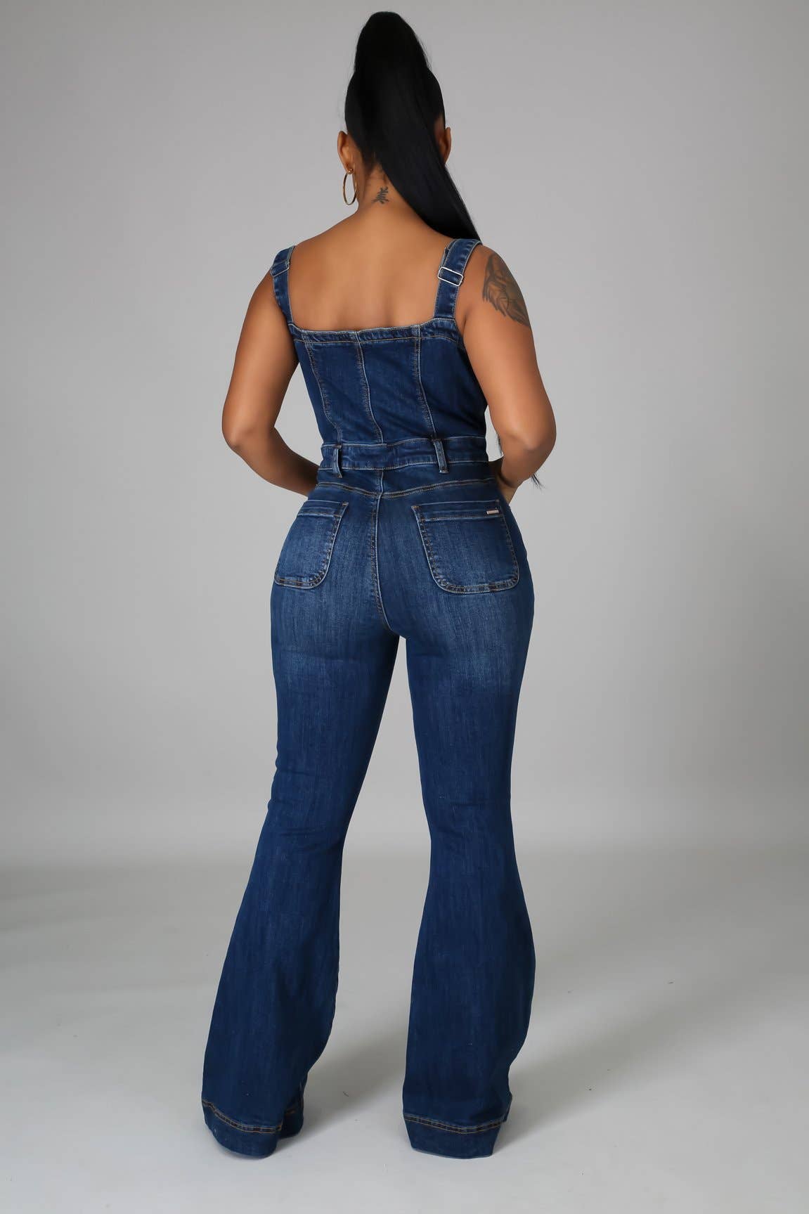 High rise Buttons denim bootcut overalls
