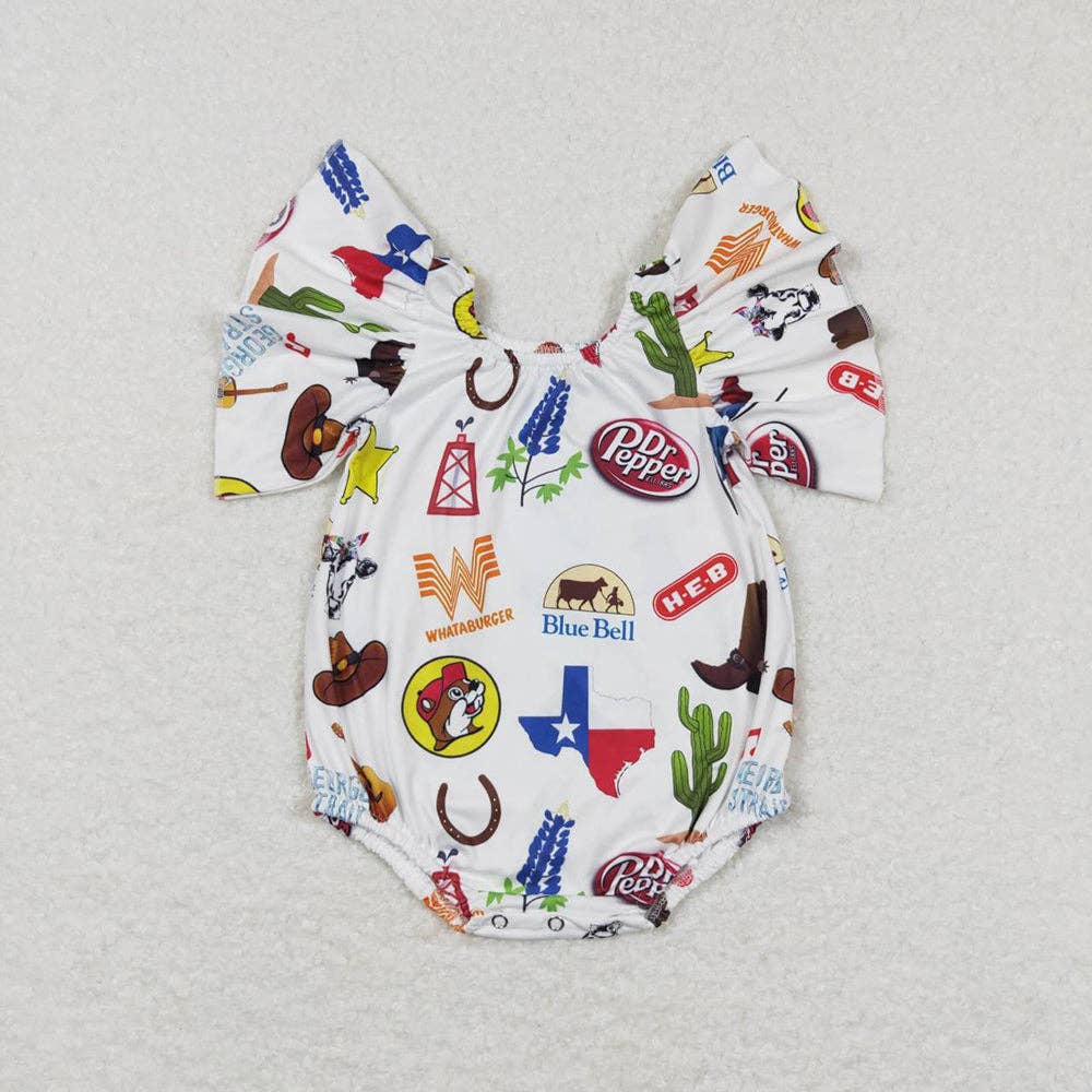 Baby Girls Western Cows Flutter Sleeve Rompers