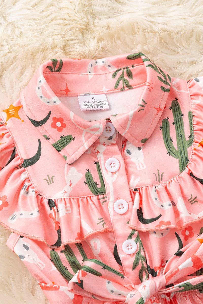 Cactus & cow skull printed girls romper