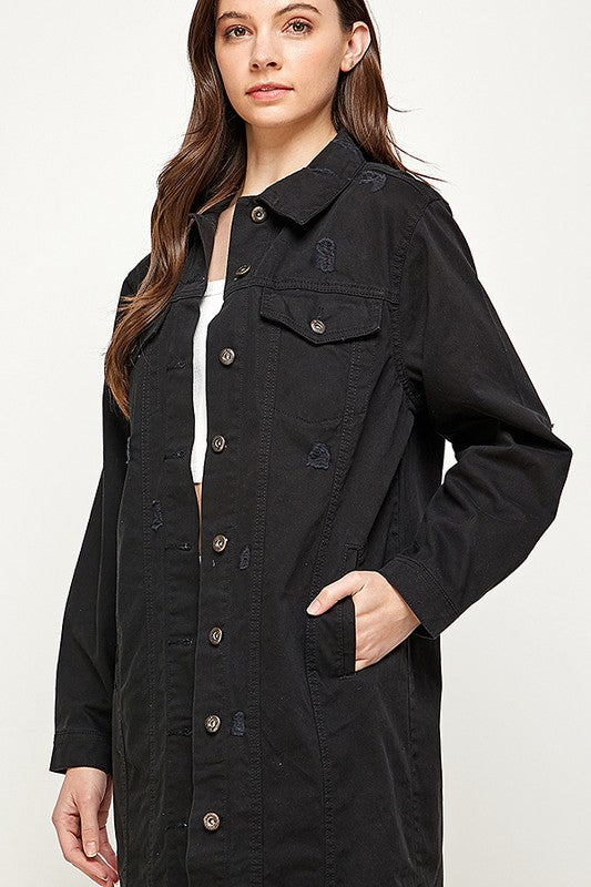 women's Denim Jacket with Distressed