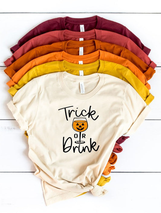 Trick Or Drink Halloween Crew Neck Tee