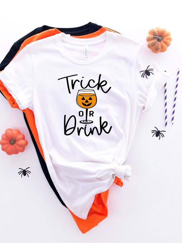 Trick Or Drink Halloween Crew Neck Tee