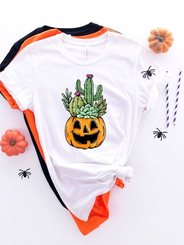 Pumpkin with Cactus Halloween Crew Neck Tee