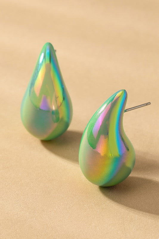 hollow puffy color coating teardrop earrings