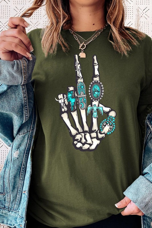 Western Skeleton Concho Rings Graphic T Shirts