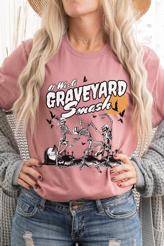 Graveyard Smash Skeleton Halloween Graphic Tee