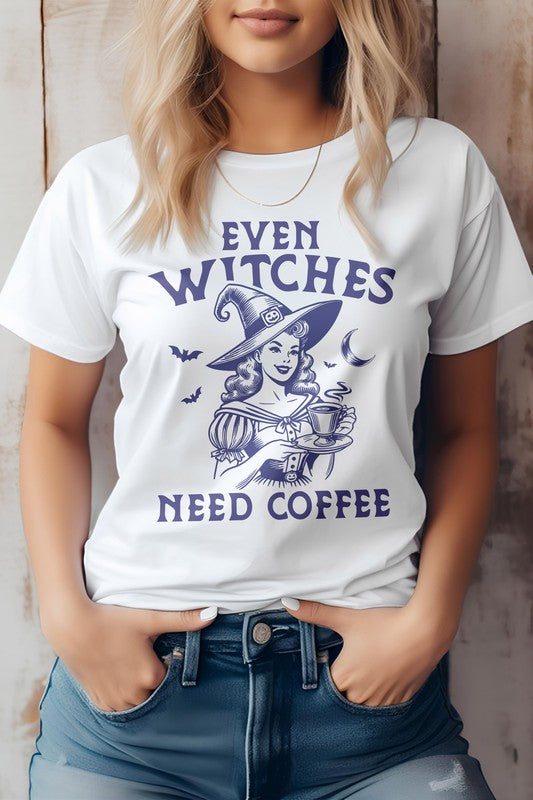 Even Witches Need Coffee, Halloween Graphic Tee