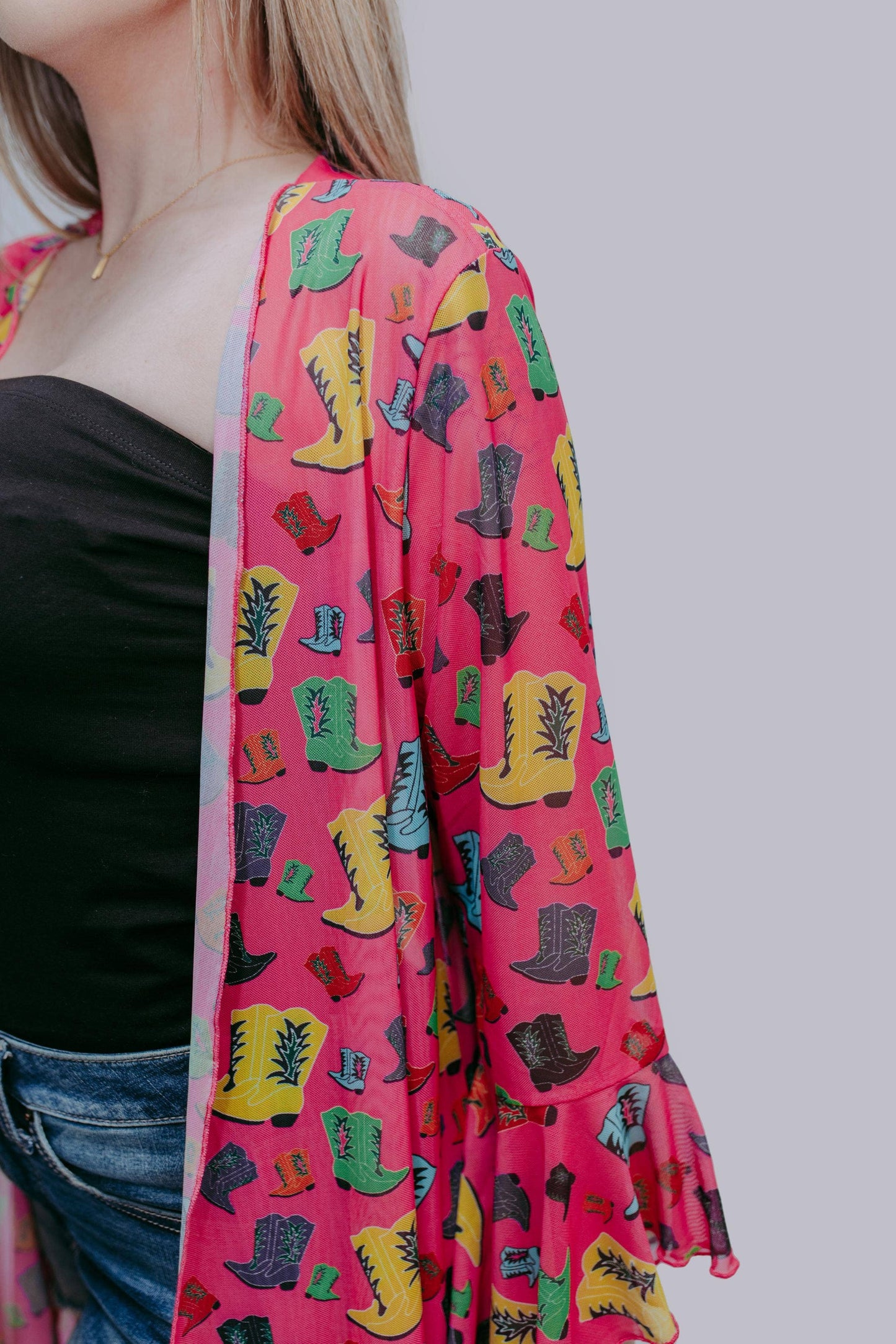 Rollin with the Flow Mesh Kimono - Hot Pink/Cowgirl