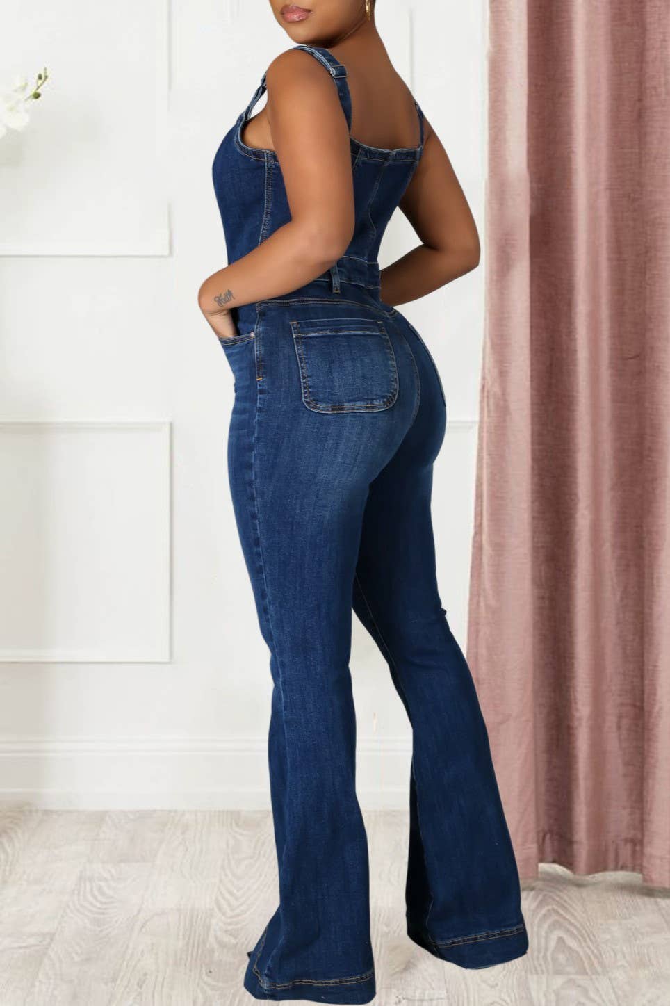 High rise Buttons denim bootcut overalls