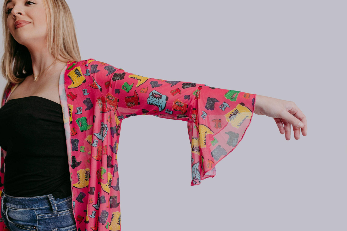 Rollin with the Flow Mesh Kimono - Hot Pink/Cowgirl