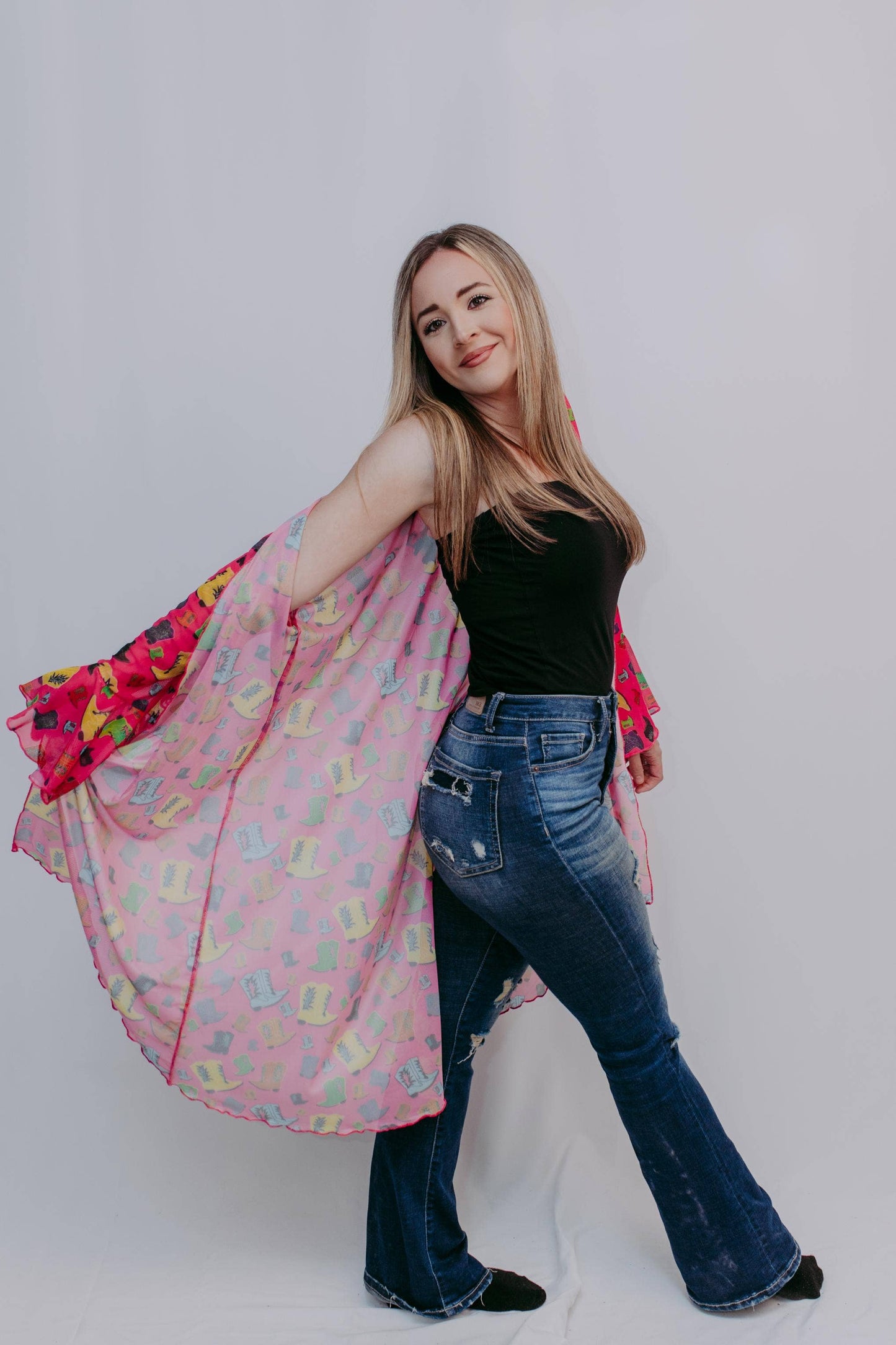Rollin with the Flow Mesh Kimono - Hot Pink/Cowgirl
