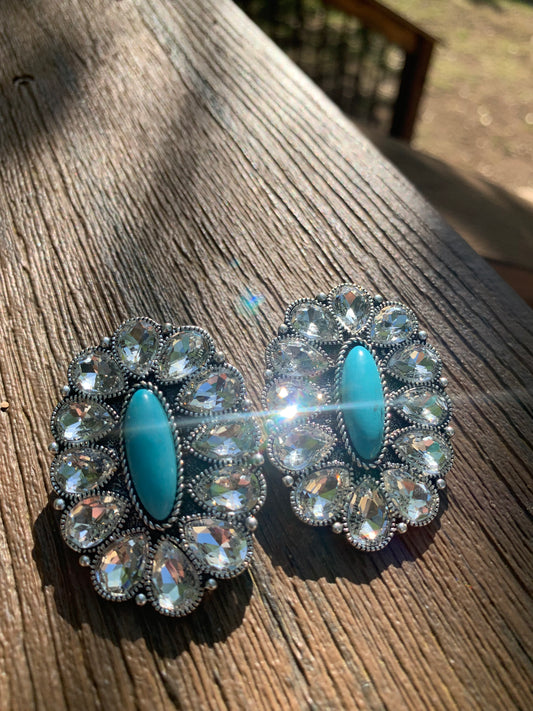 WESTERN TURQUOISE STONE WITH RHINESTONE EARRING