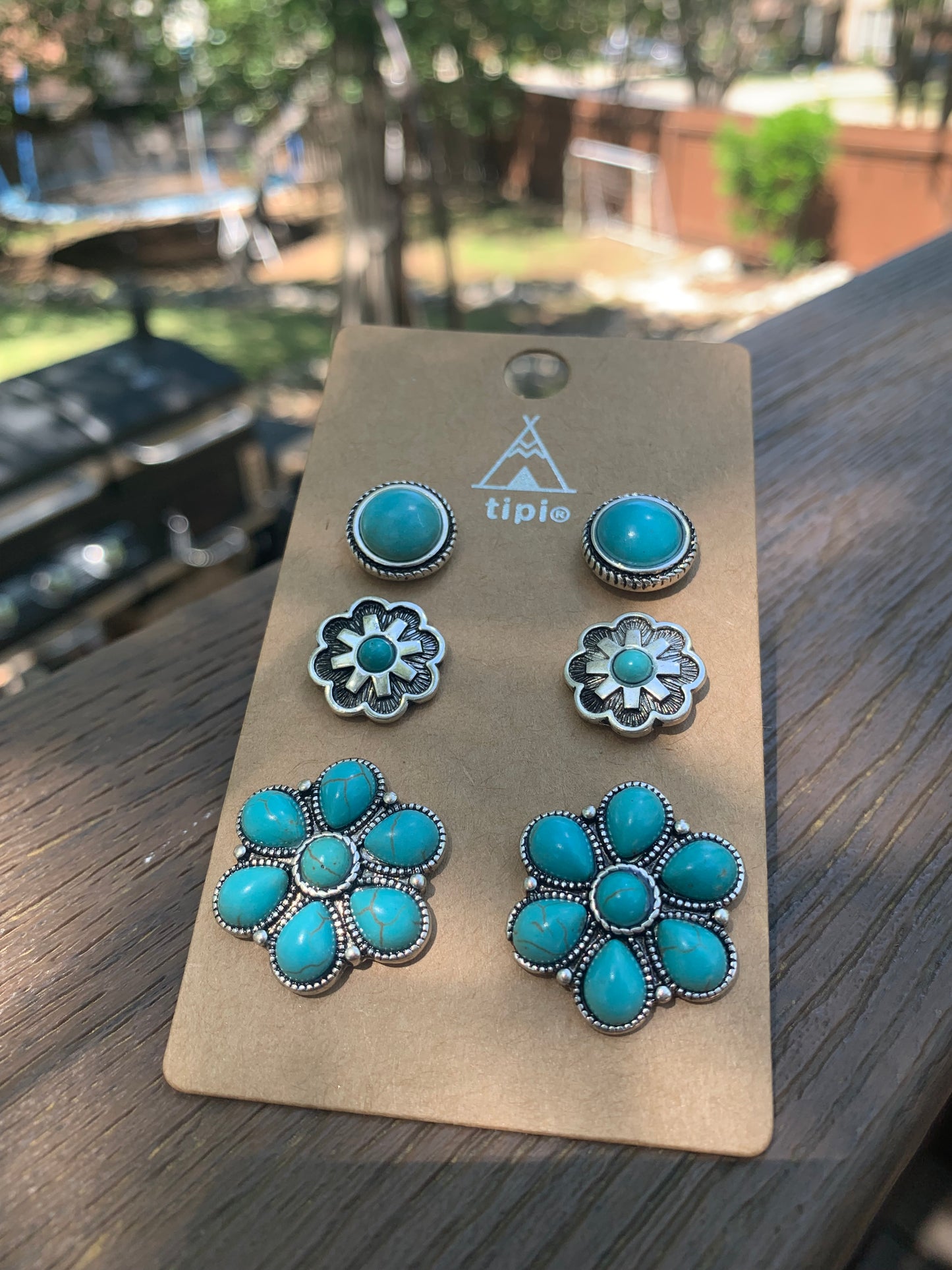 Western 3 Pair Turquoise Post Earring Set