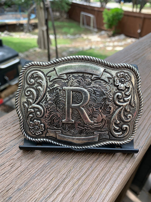 Western Filigree Initial Belt Buckle