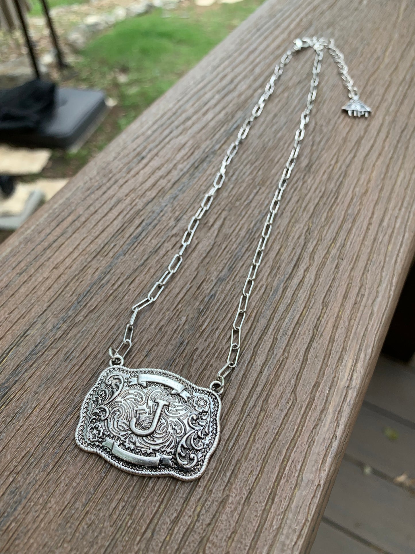 Western Belt Buckle Initial Necklace