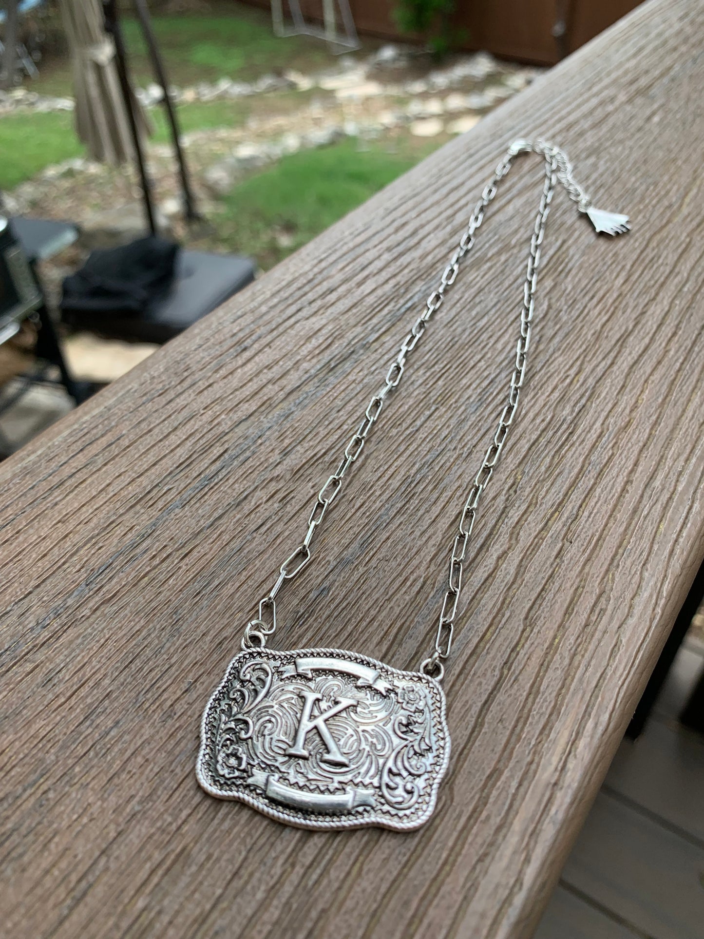 Western Belt Buckle Initial Necklace