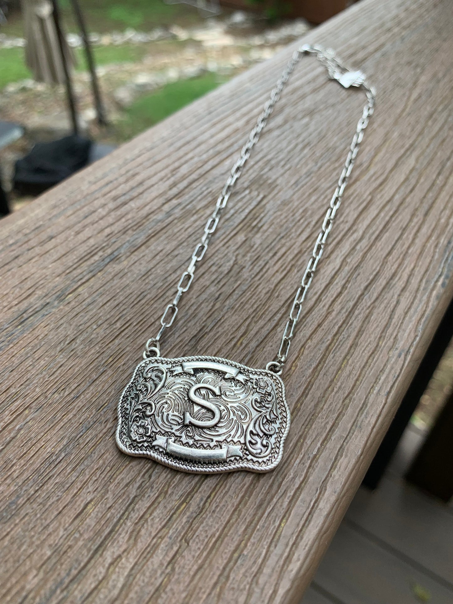 Western Belt Buckle Initial Necklace