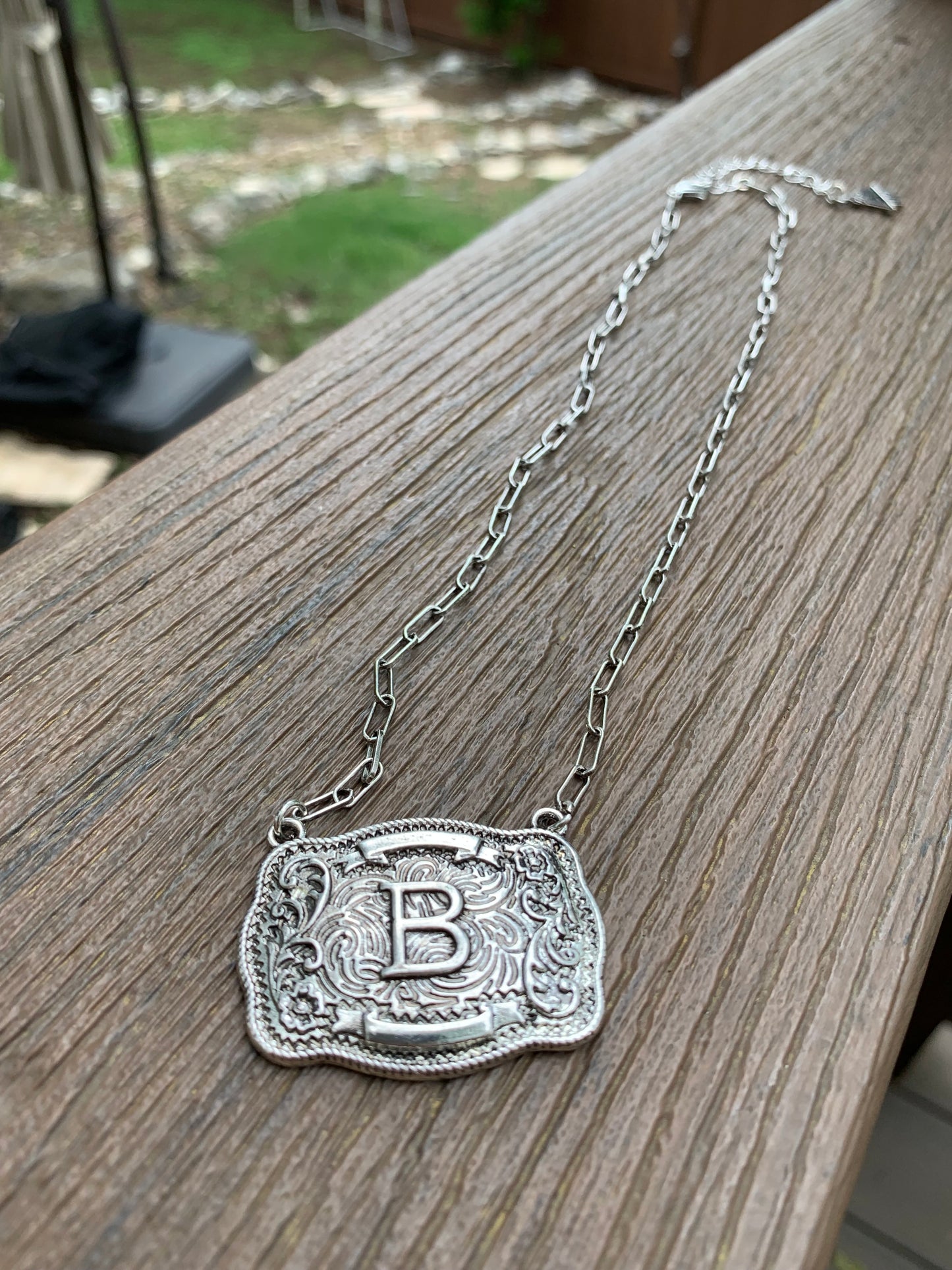 Western Belt Buckle Initial Necklace
