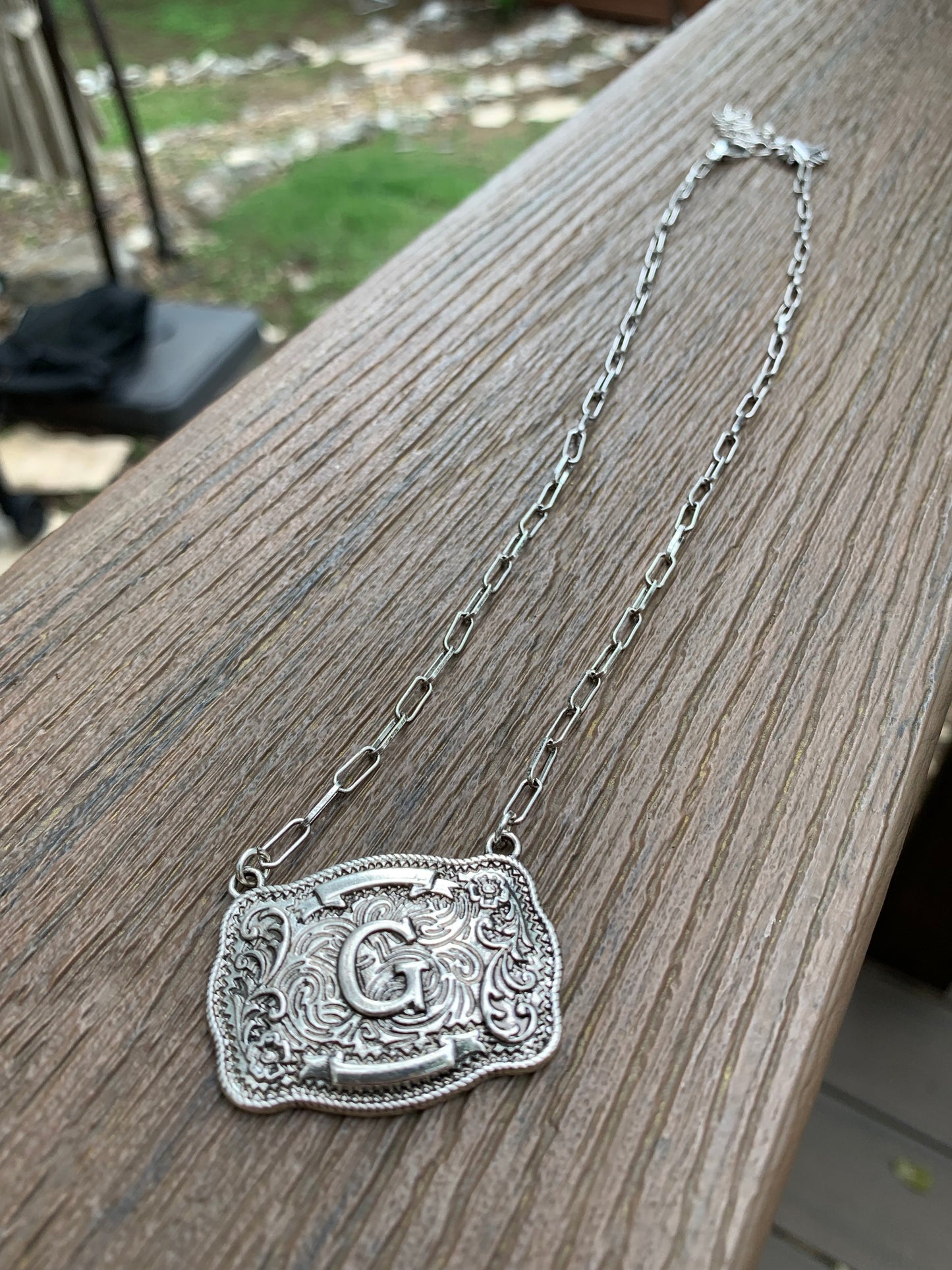 Western Belt Buckle Initial Necklace