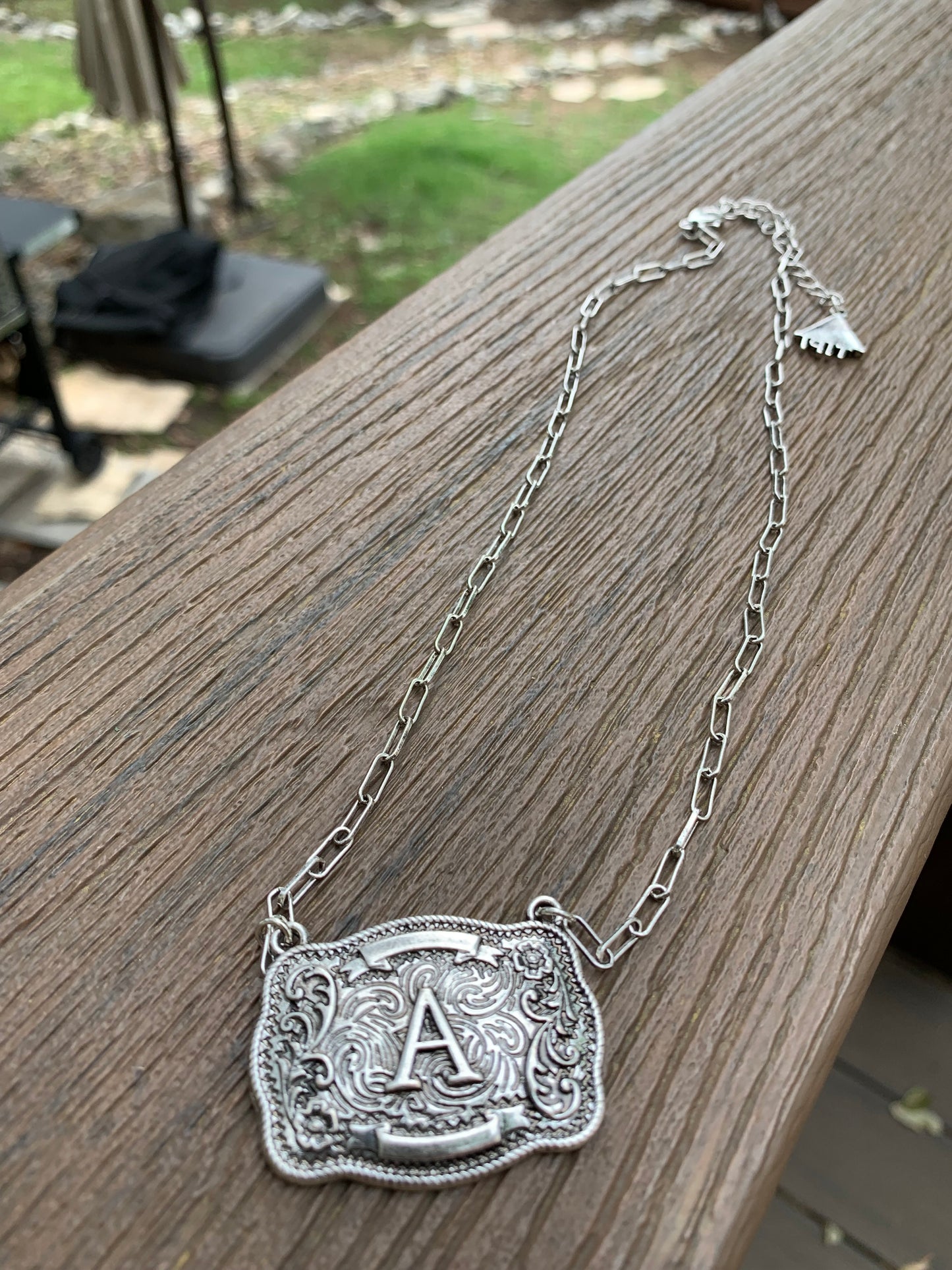 Western Belt Buckle Initial Necklace