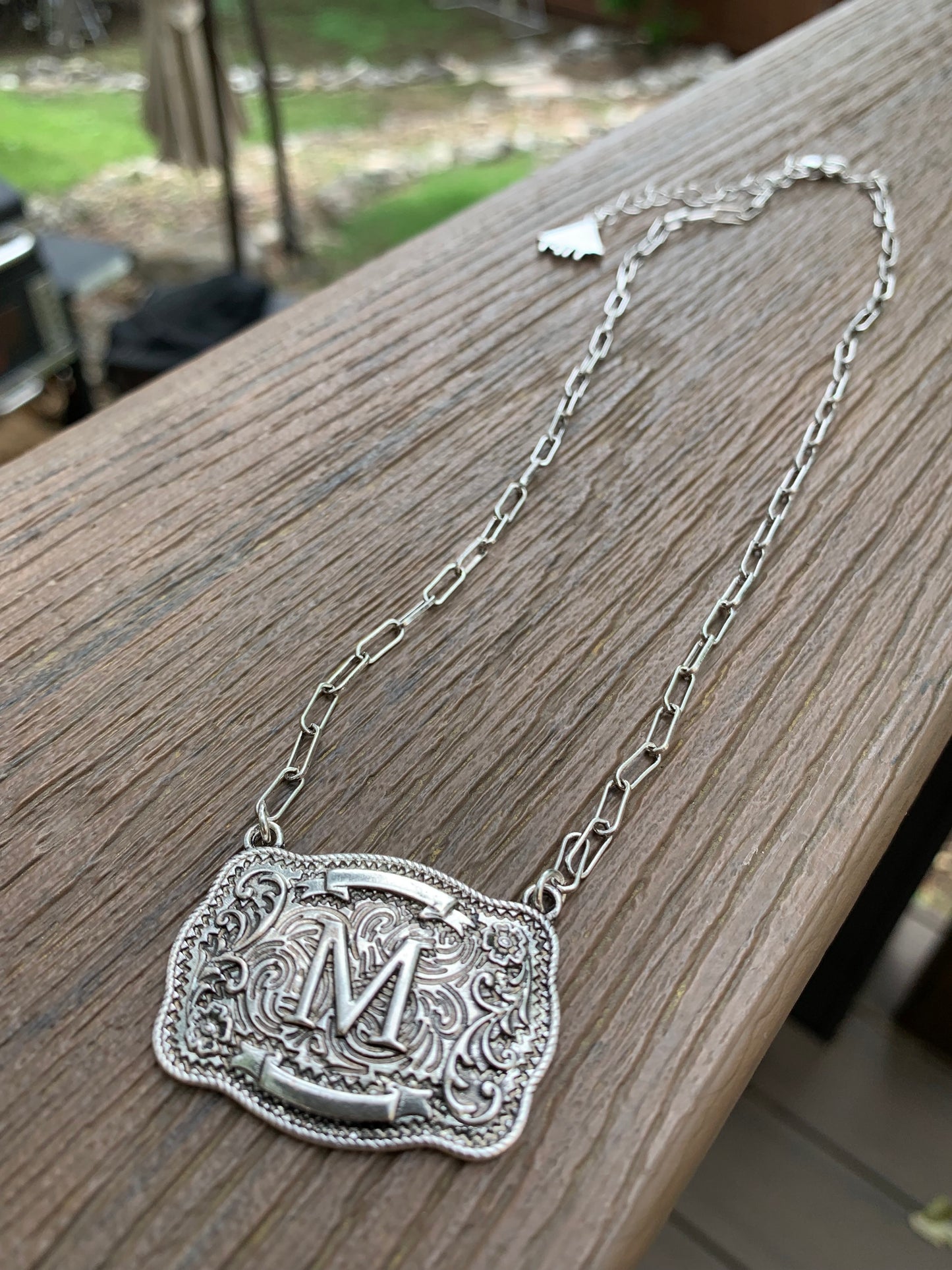 Western Belt Buckle Initial Necklace