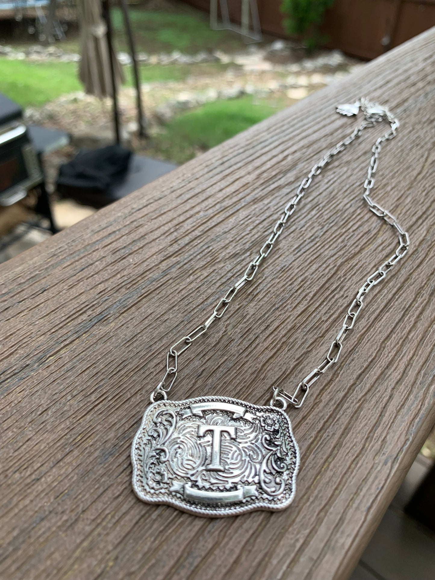 Western Belt Buckle Initial Necklace