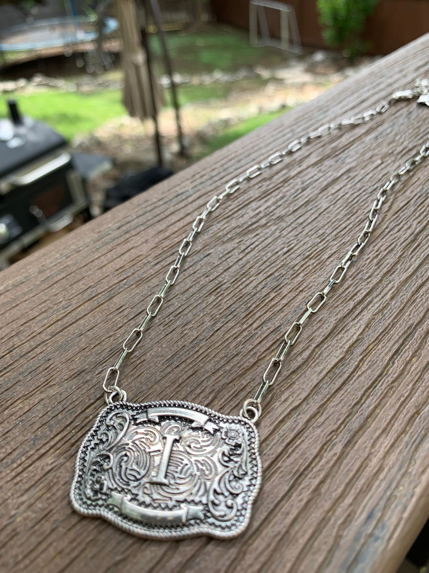 Western Belt Buckle Initial Necklace
