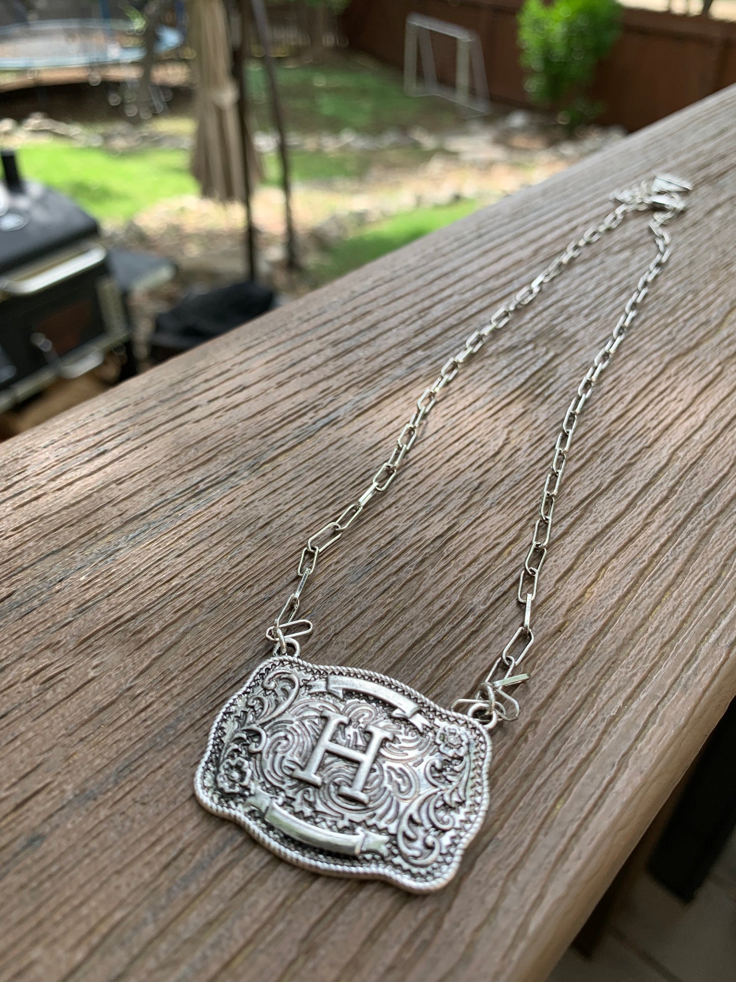 Western Belt Buckle Initial Necklace