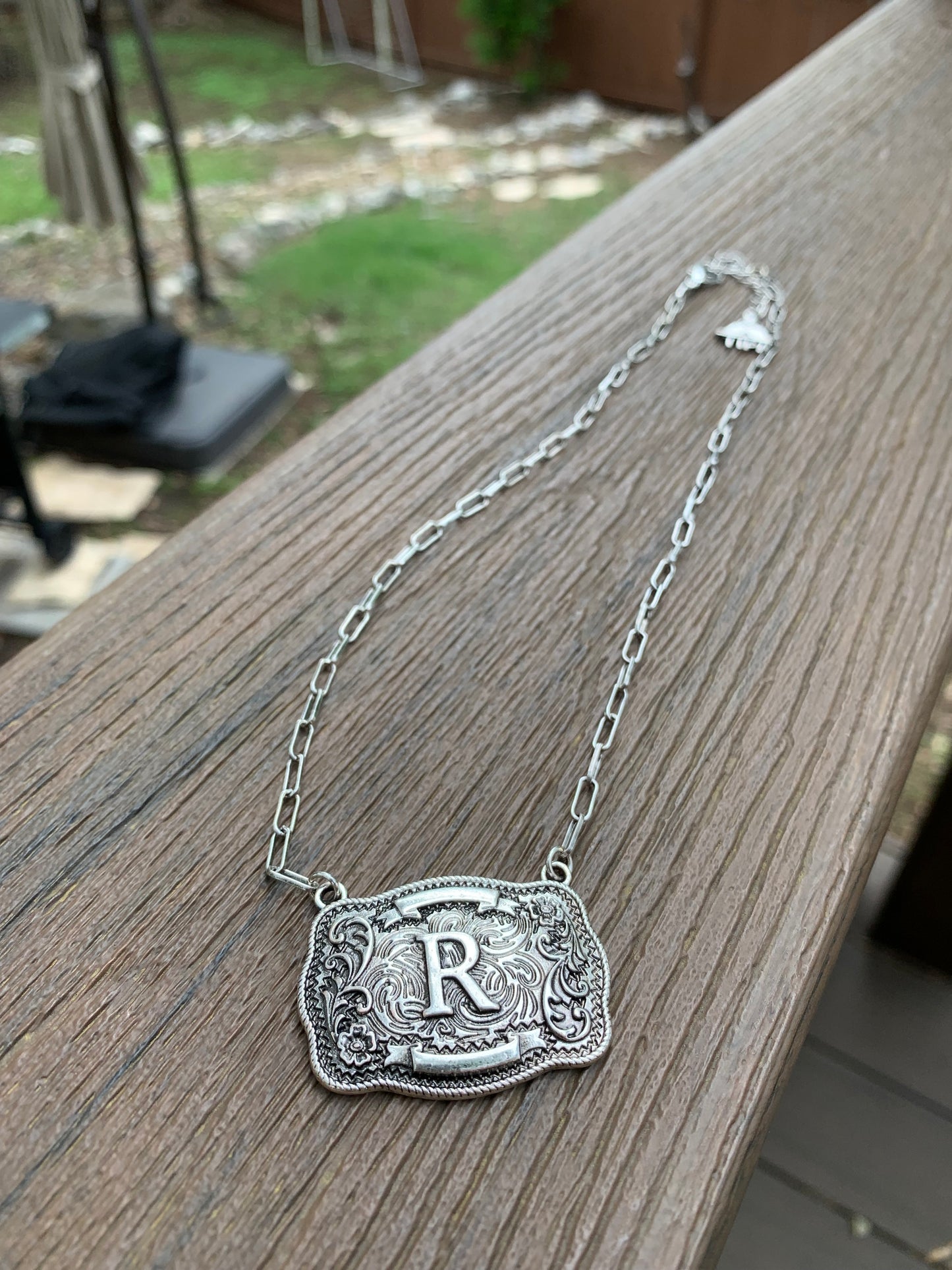 Western Belt Buckle Initial Necklace