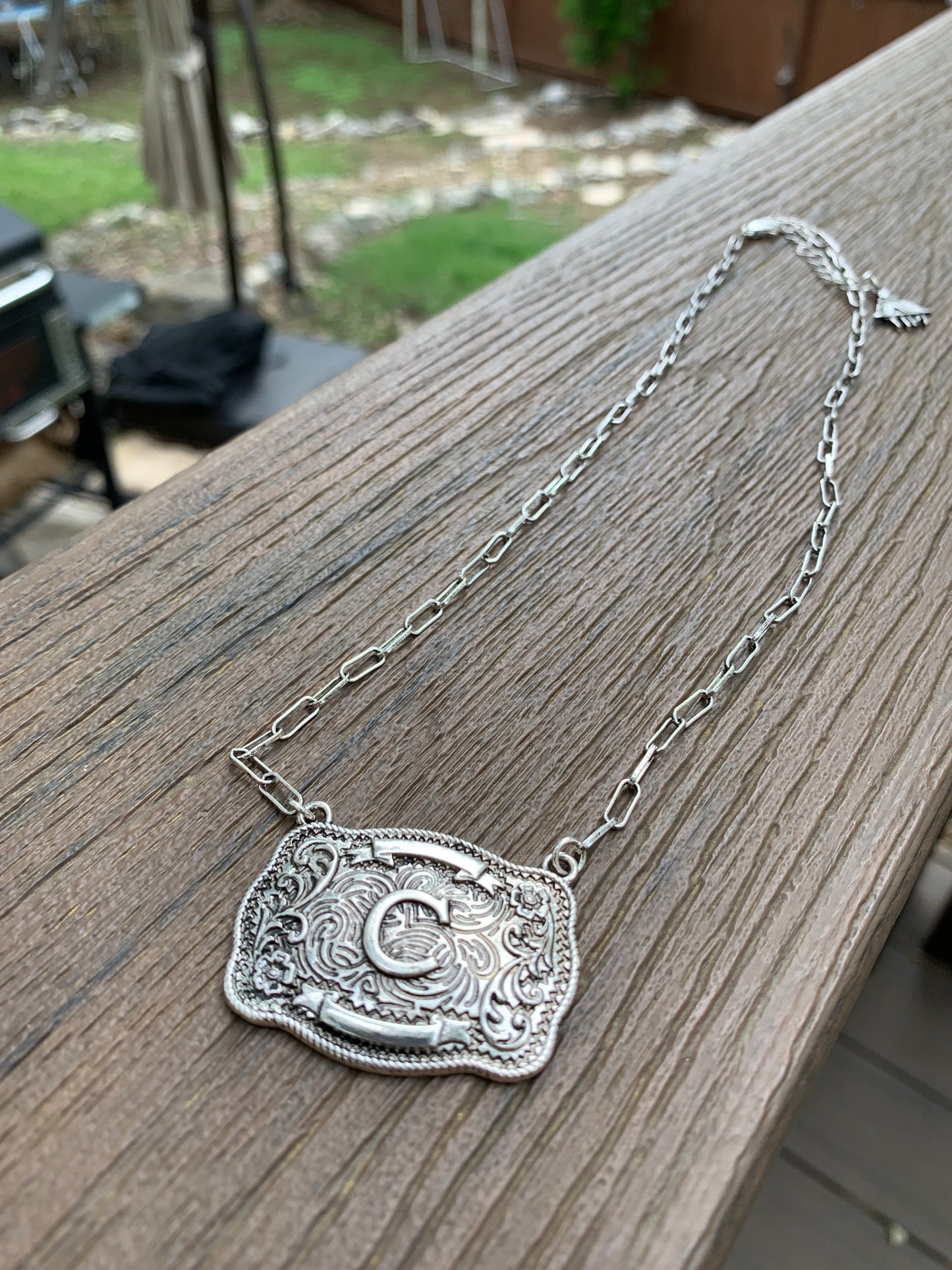 Western Belt Buckle Initial Necklace