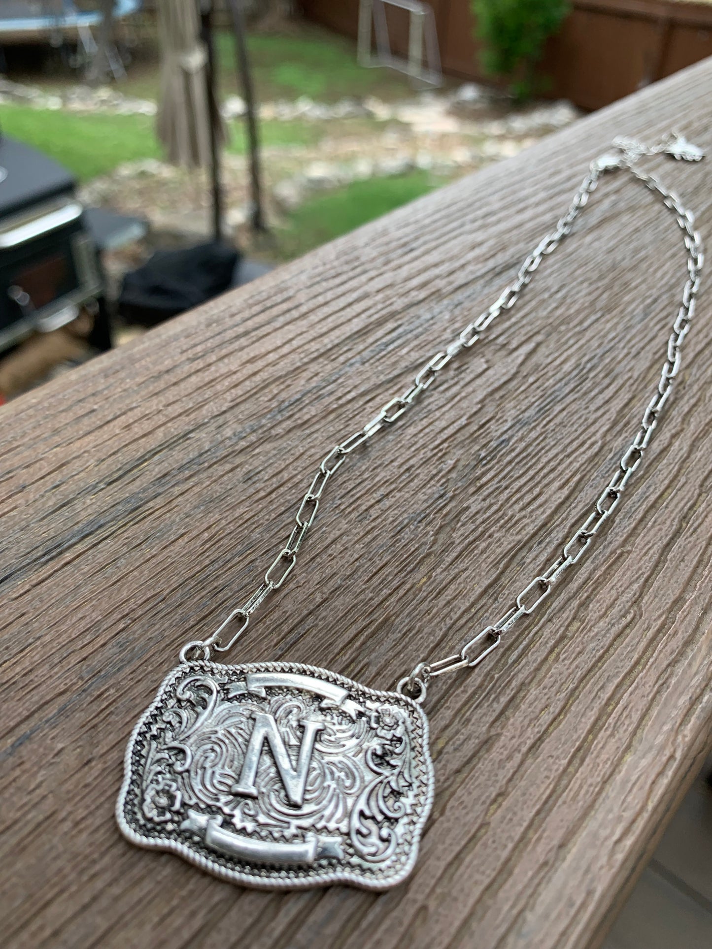 Western Belt Buckle Initial Necklace