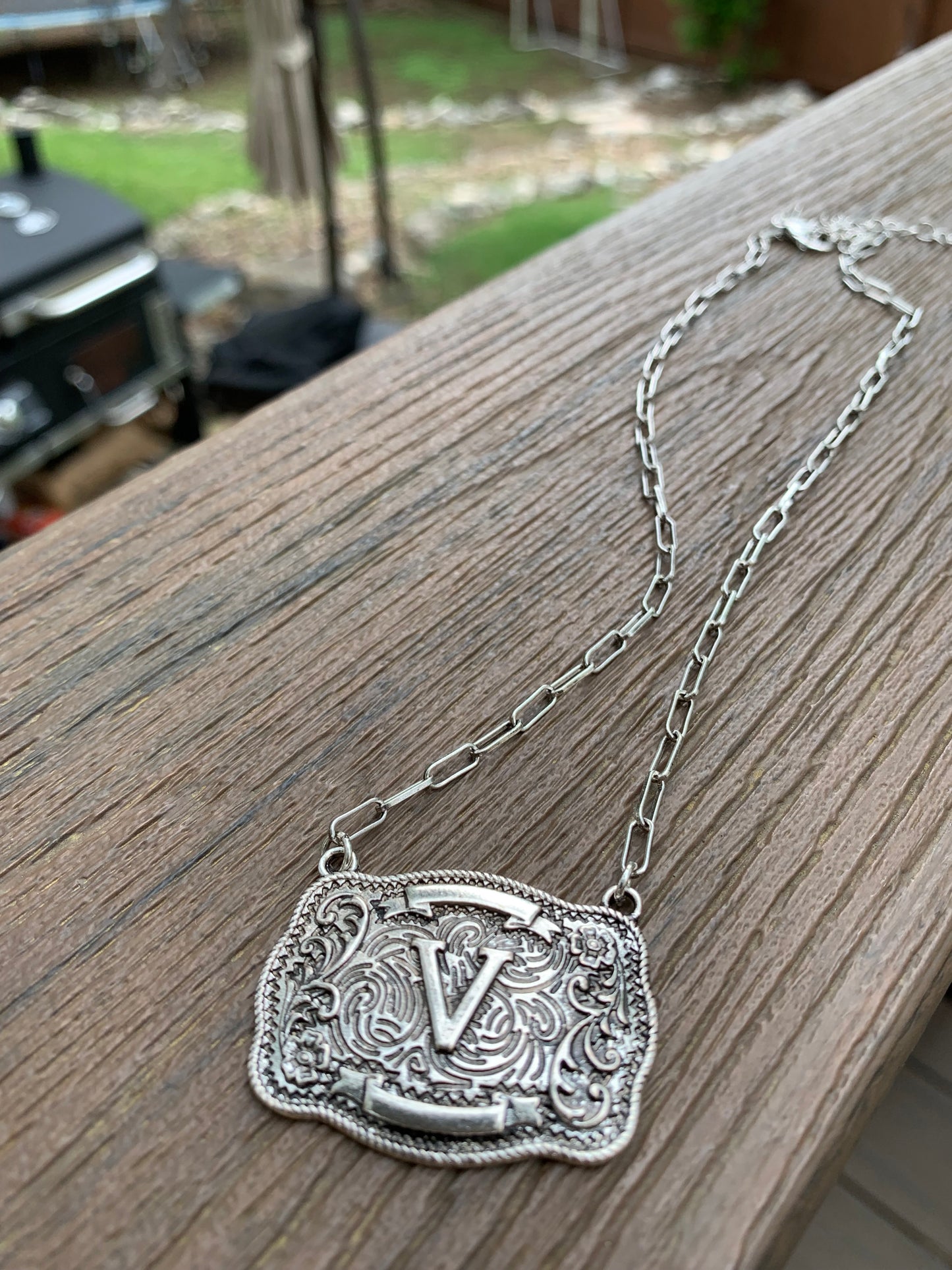Western Belt Buckle Initial Necklace