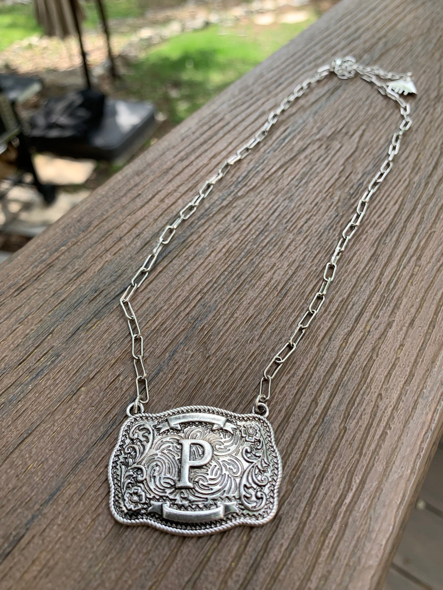 Western Belt Buckle Initial Necklace