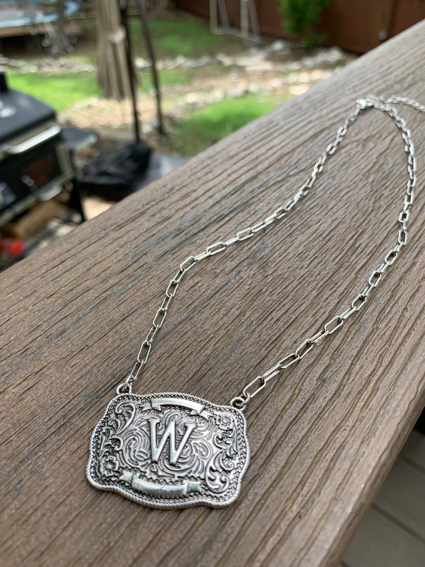 Western Belt Buckle Initial Necklace
