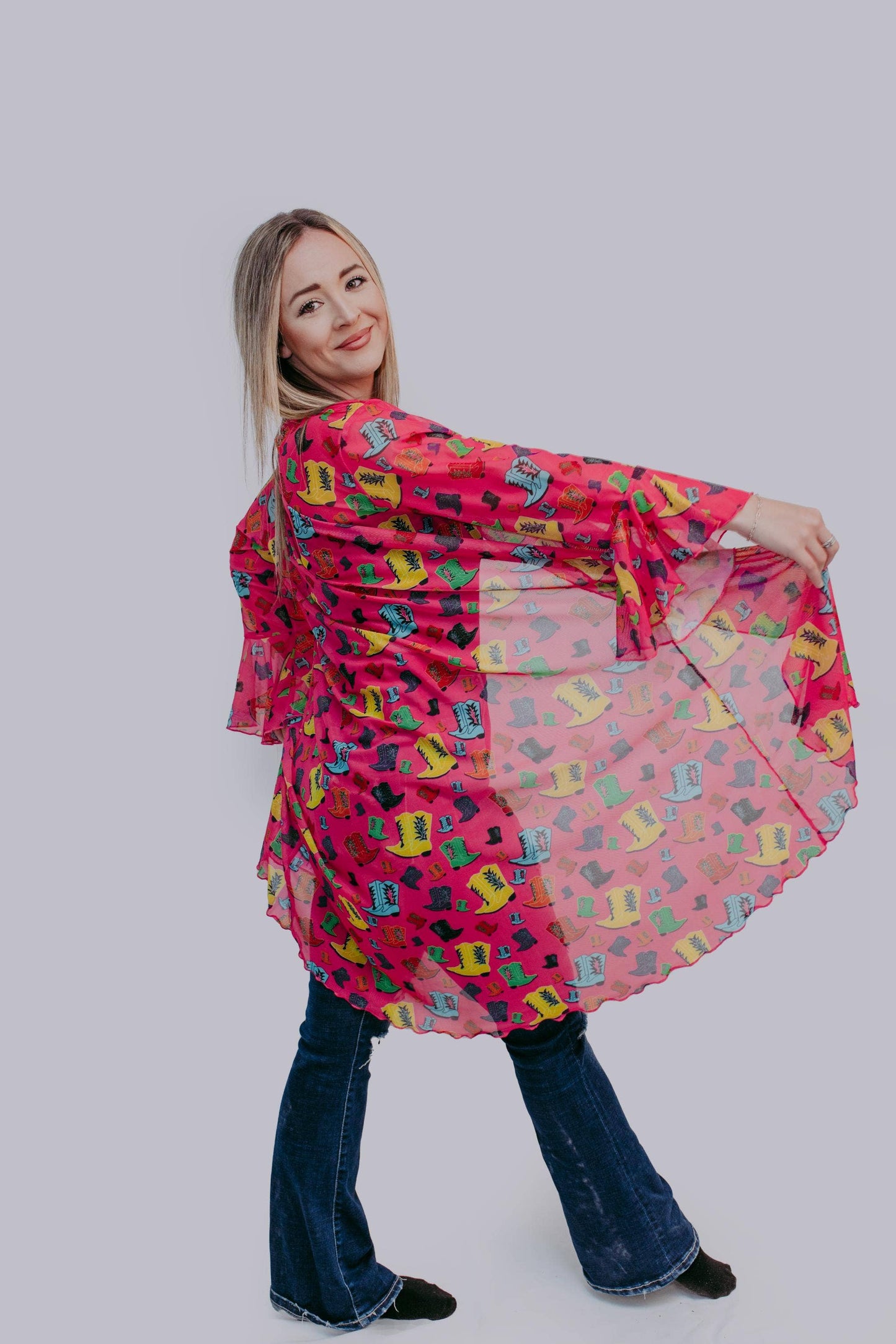 Rollin with the Flow Mesh Kimono - Hot Pink/Cowgirl