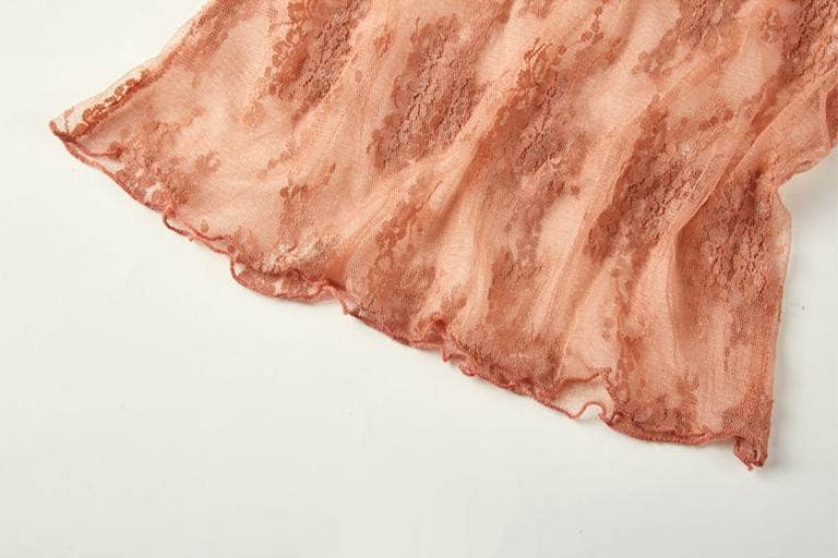 Floral lace mesh see through short sleeve top - 6 colors