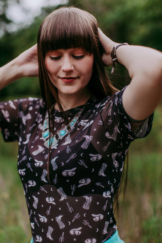 Black Hills Gold Short Sleeve Mesh Top - Black