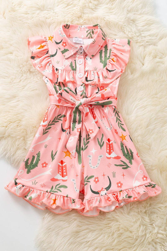 Cactus & cow skull printed girls romper