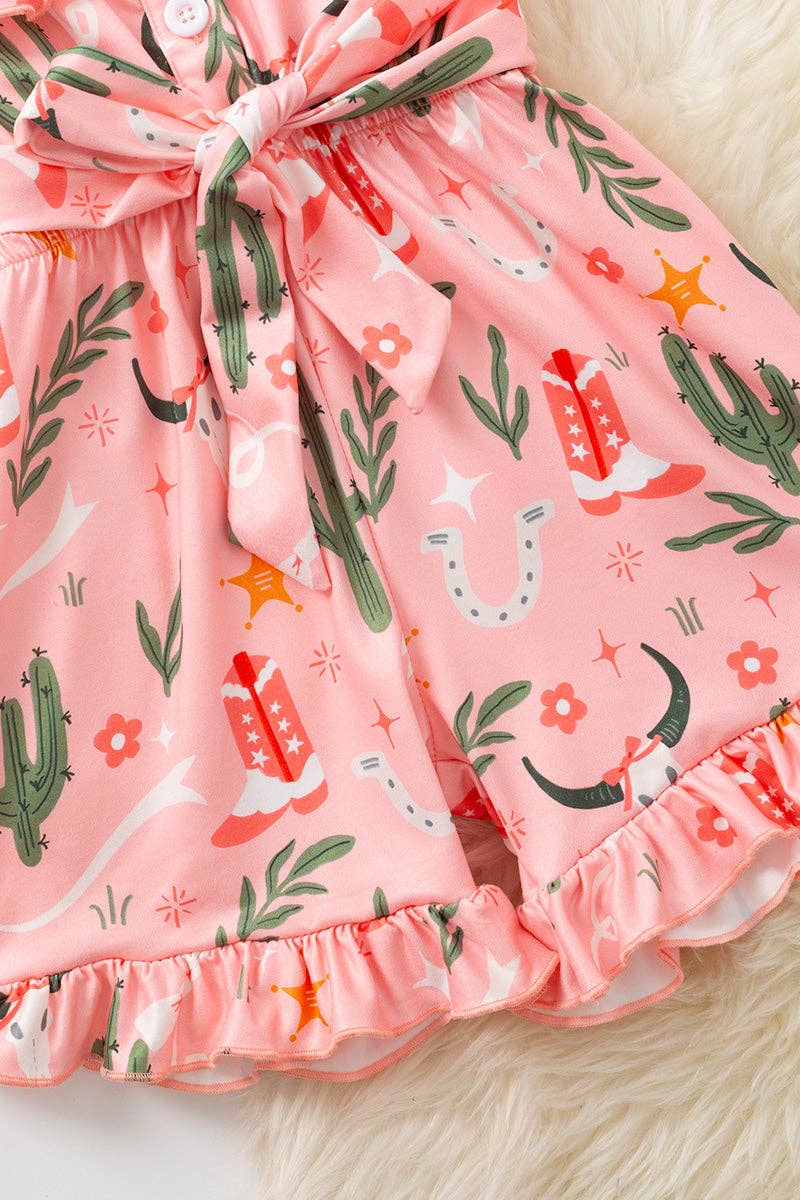 Cactus & cow skull printed girls romper