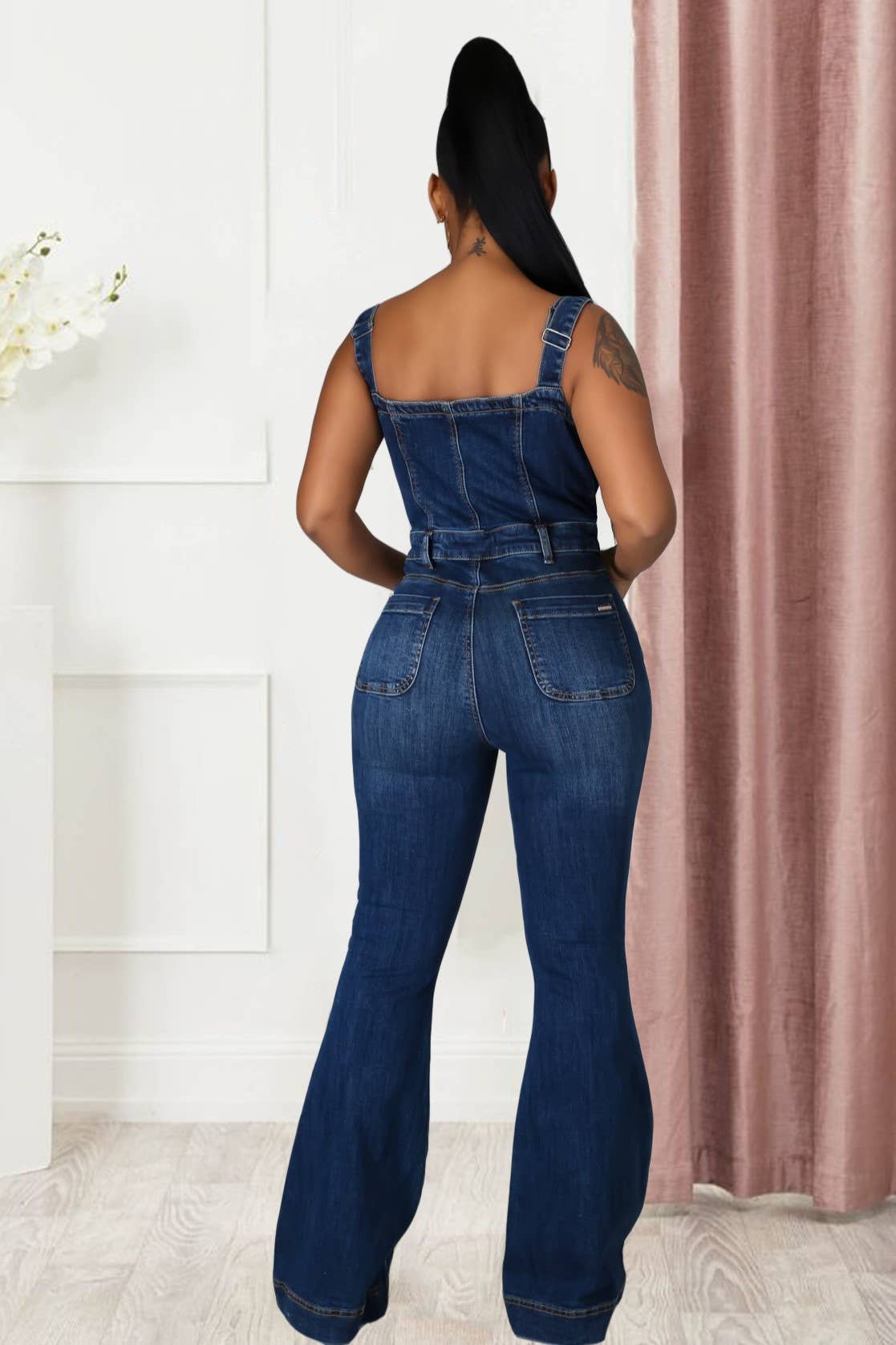 High rise Buttons denim bootcut overalls