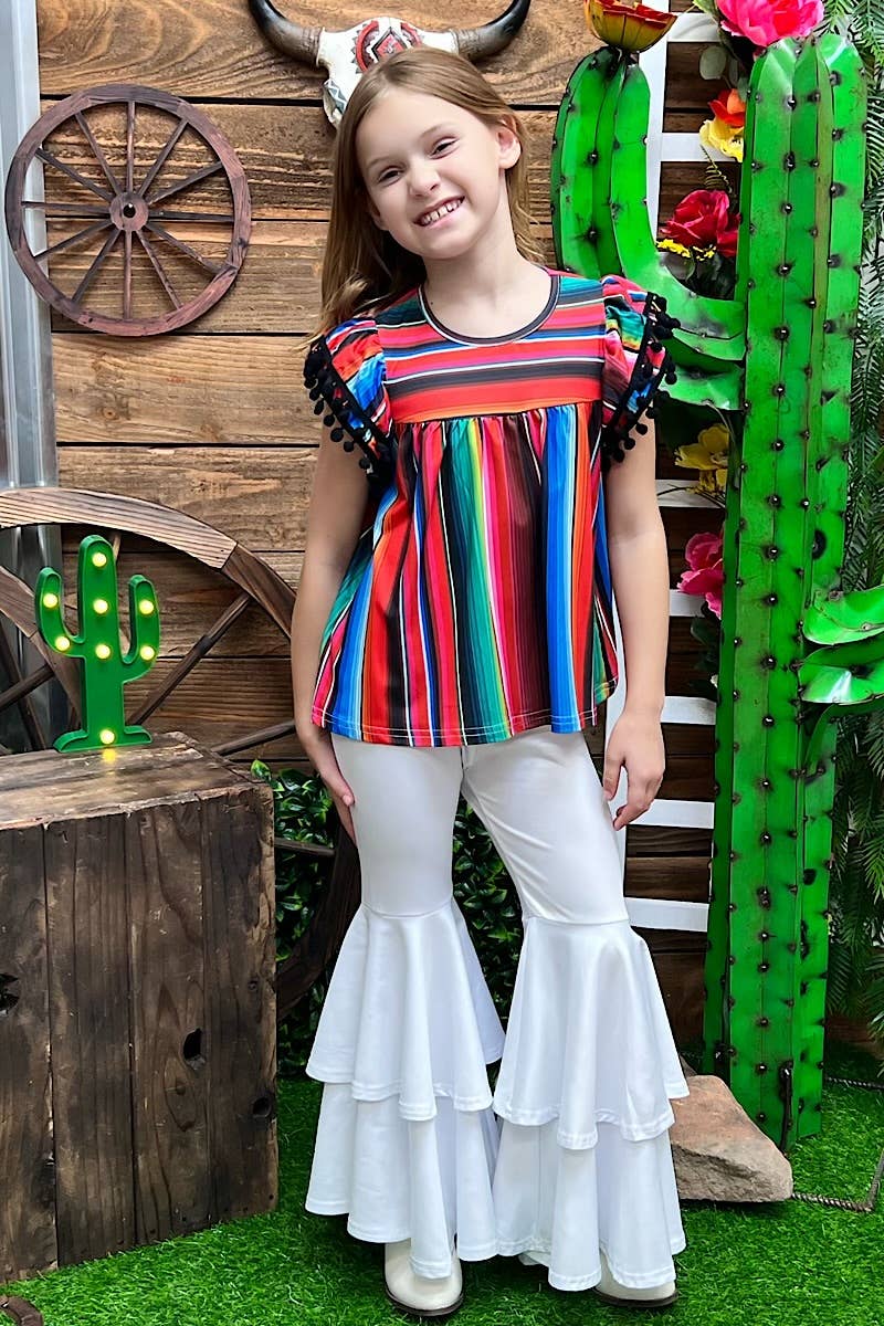 SERAPE PRINTED TUNIC WITH BLACK POM POM TRIM
